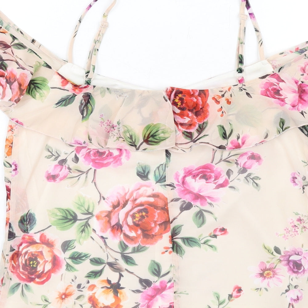 Very Womens Multicoloured Floral Polyester Basic Blouse Size 10 Off the Shoulder - Ruffles