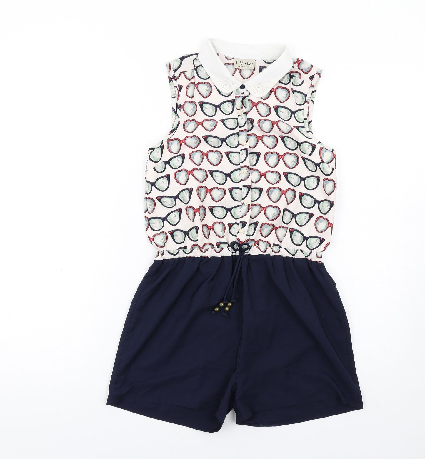 NEXT Girls Multicoloured Geometric Polyester Playsuit One-Piece Size 11 Years Button - Sunglasses Print