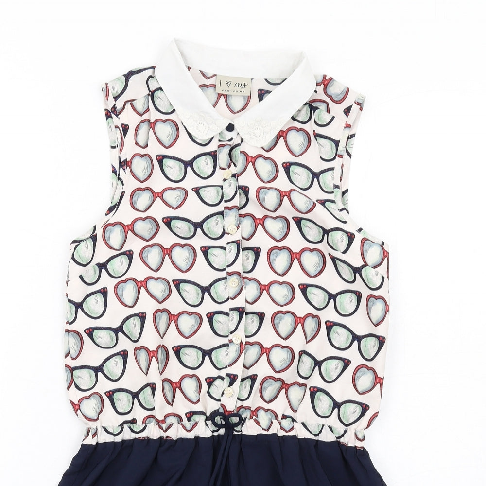 NEXT Girls Multicoloured Geometric Polyester Playsuit One-Piece Size 11 Years Button - Sunglasses Print
