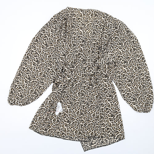 ASOS Womens Brown Animal Print Polyester Wrap Dress Size 16 V-Neck Tie - Leopard Print
