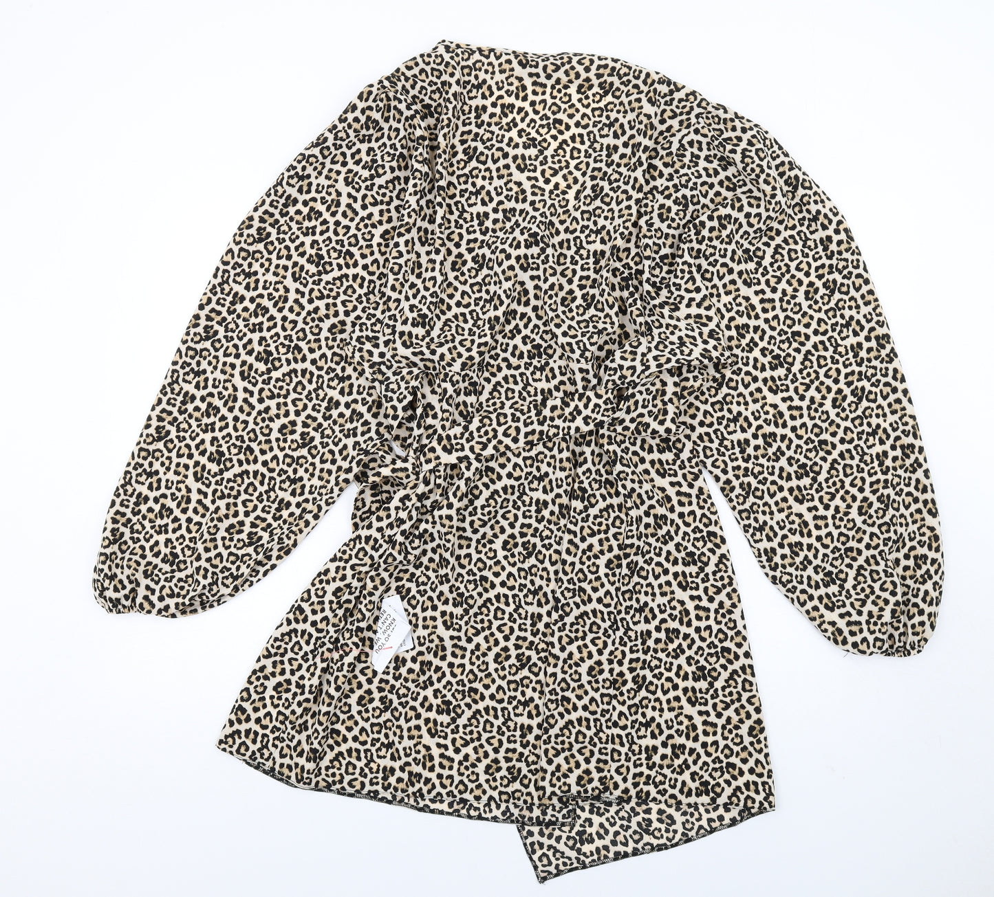 ASOS Womens Brown Animal Print Polyester Wrap Dress Size 16 V-Neck Tie - Leopard Print