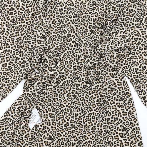 ASOS Womens Brown Animal Print Polyester Wrap Dress Size 16 V-Neck Tie - Leopard Print
