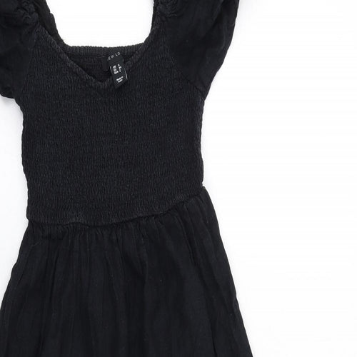 New Look Womens Black Cotton A-Line Size 6 V-Neck Pullover