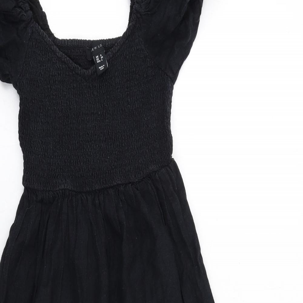 New Look Womens Black Cotton A-Line Size 6 V-Neck Pullover