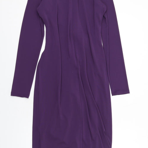 Marks and Spencer Womens Purple Polyester Pencil Dress Size 12 Round Neck Zip