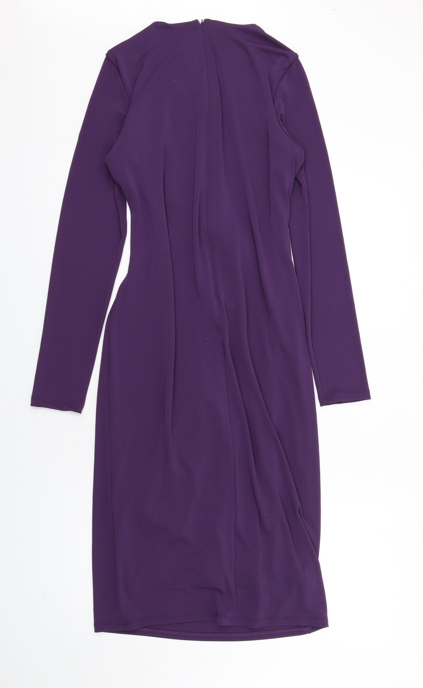 Marks and Spencer Womens Purple Polyester Pencil Dress Size 12 Round Neck Zip