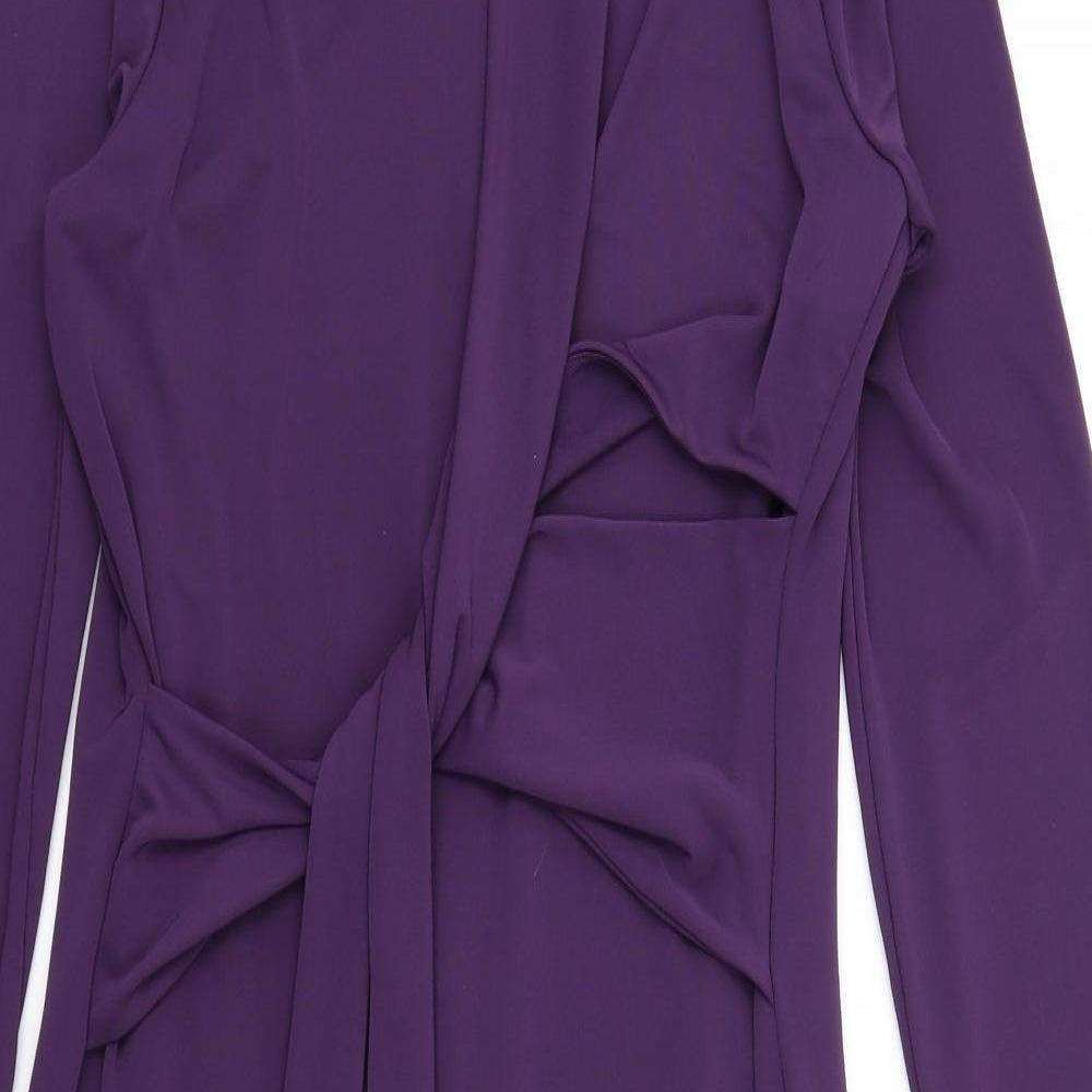 Marks and Spencer Womens Purple Polyester Pencil Dress Size 12 Round Neck Zip