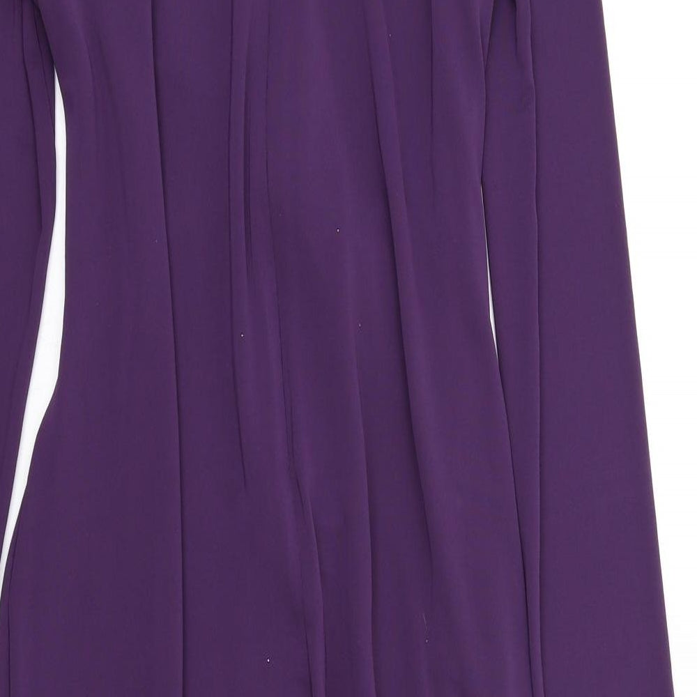 Marks and Spencer Womens Purple Polyester Pencil Dress Size 12 Round Neck Zip