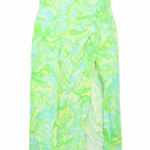 Stradivarius Womens Multicoloured Geometric Viscose A-Line Skirt Size 10 Zip - Slit