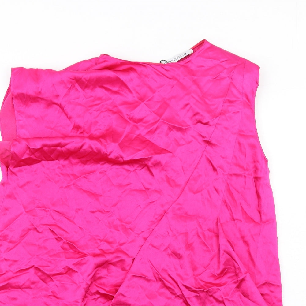 Zara Womens Pink Viscose A-Line Size XS Round Neck Zip
