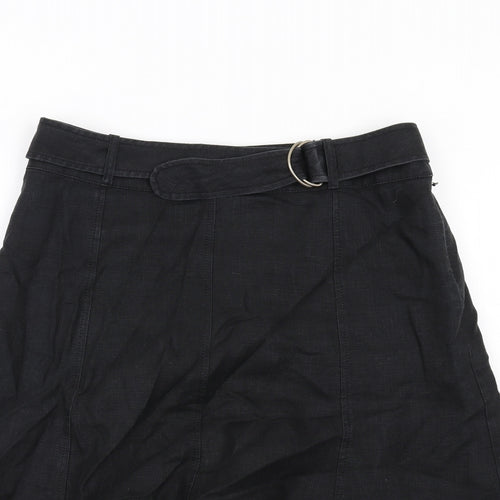 NEXT Womens Black Linen A-Line Skirt Size 12 Zip