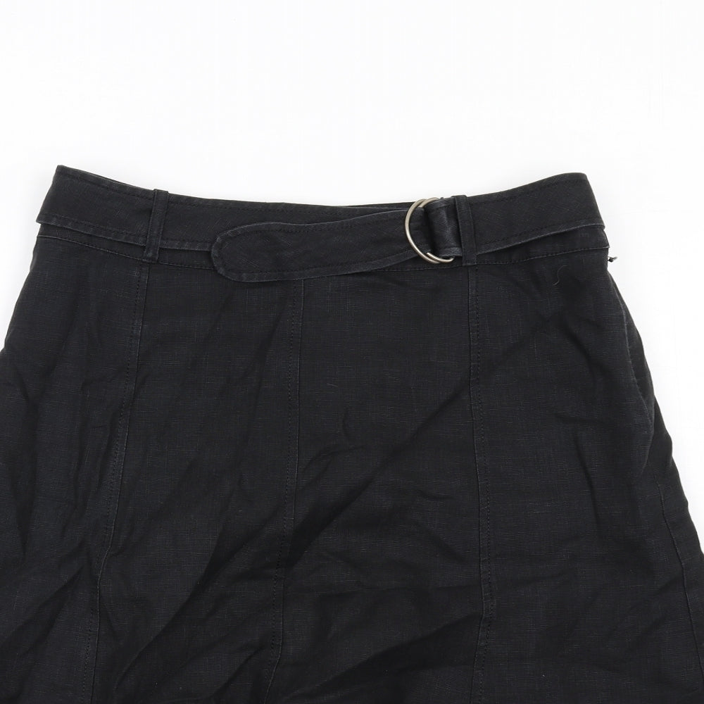 NEXT Womens Black Linen A-Line Skirt Size 12 Zip
