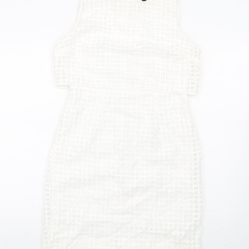 Episode Womens White Check Cotton Pencil Dress Size 10 Round Neck Zip