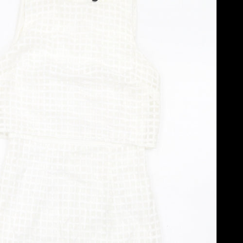 Episode Womens White Check Cotton Pencil Dress Size 10 Round Neck Zip