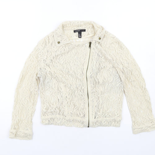 Mango Womens Ivory Biker Jacket Size M Zip