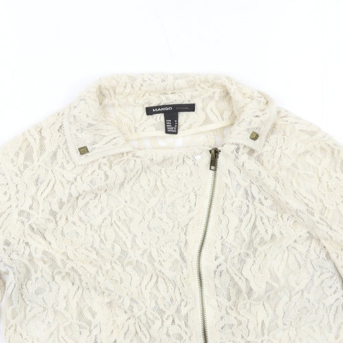 Mango Womens Ivory Biker Jacket Size M Zip