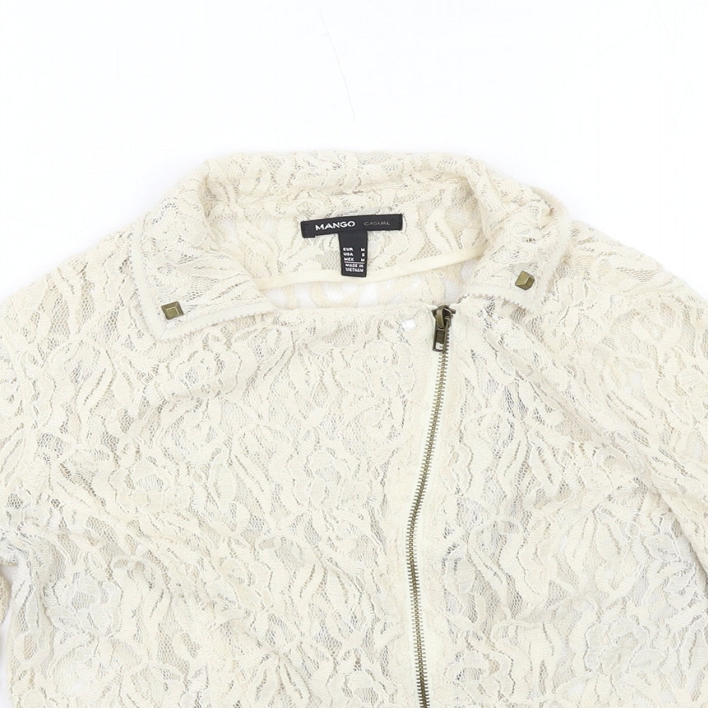 Mango Womens Ivory Biker Jacket Size M Zip