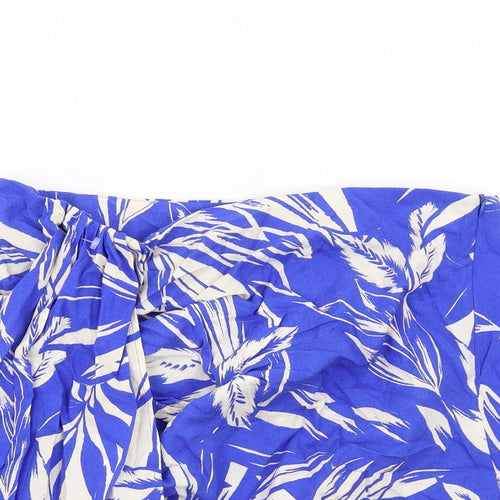 Zara Womens Blue Geometric Viscose A-Line Skirt Size XL Zip - Tassel Hem