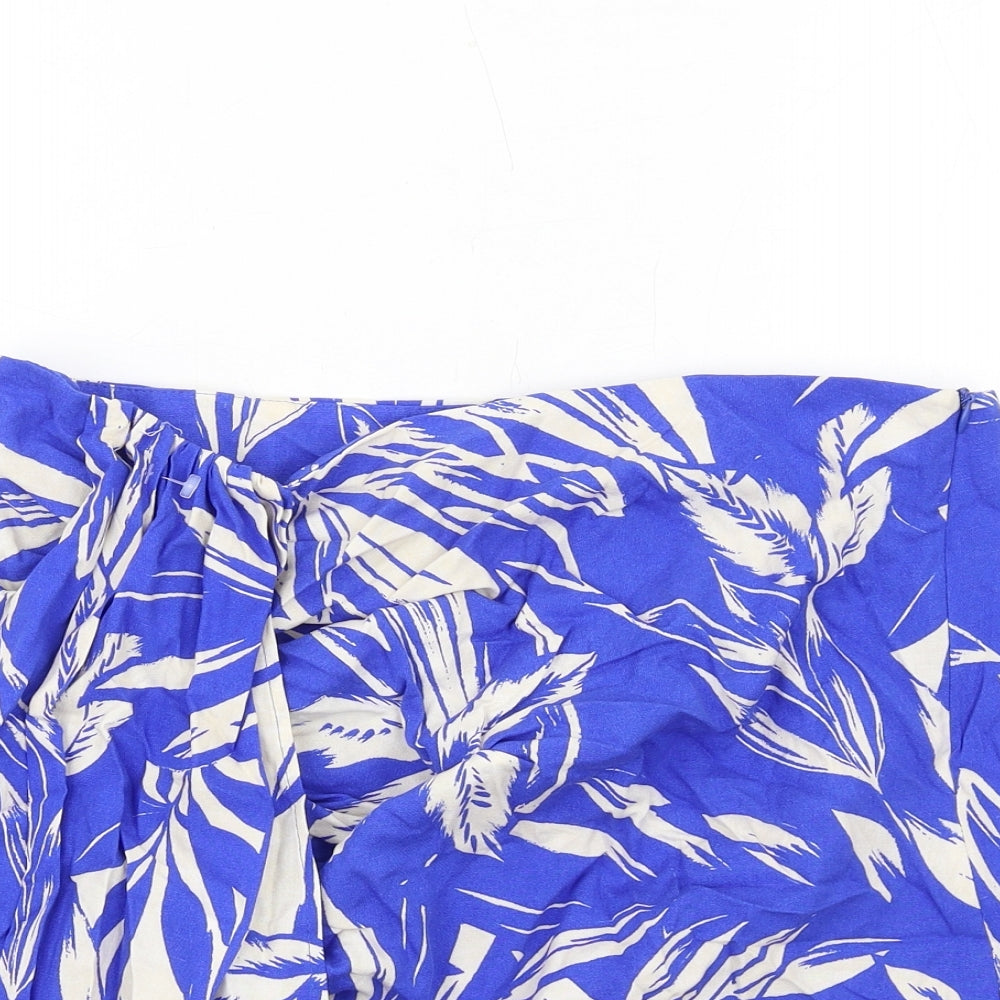 Zara Womens Blue Geometric Viscose A-Line Skirt Size XL Zip - Tassel Hem