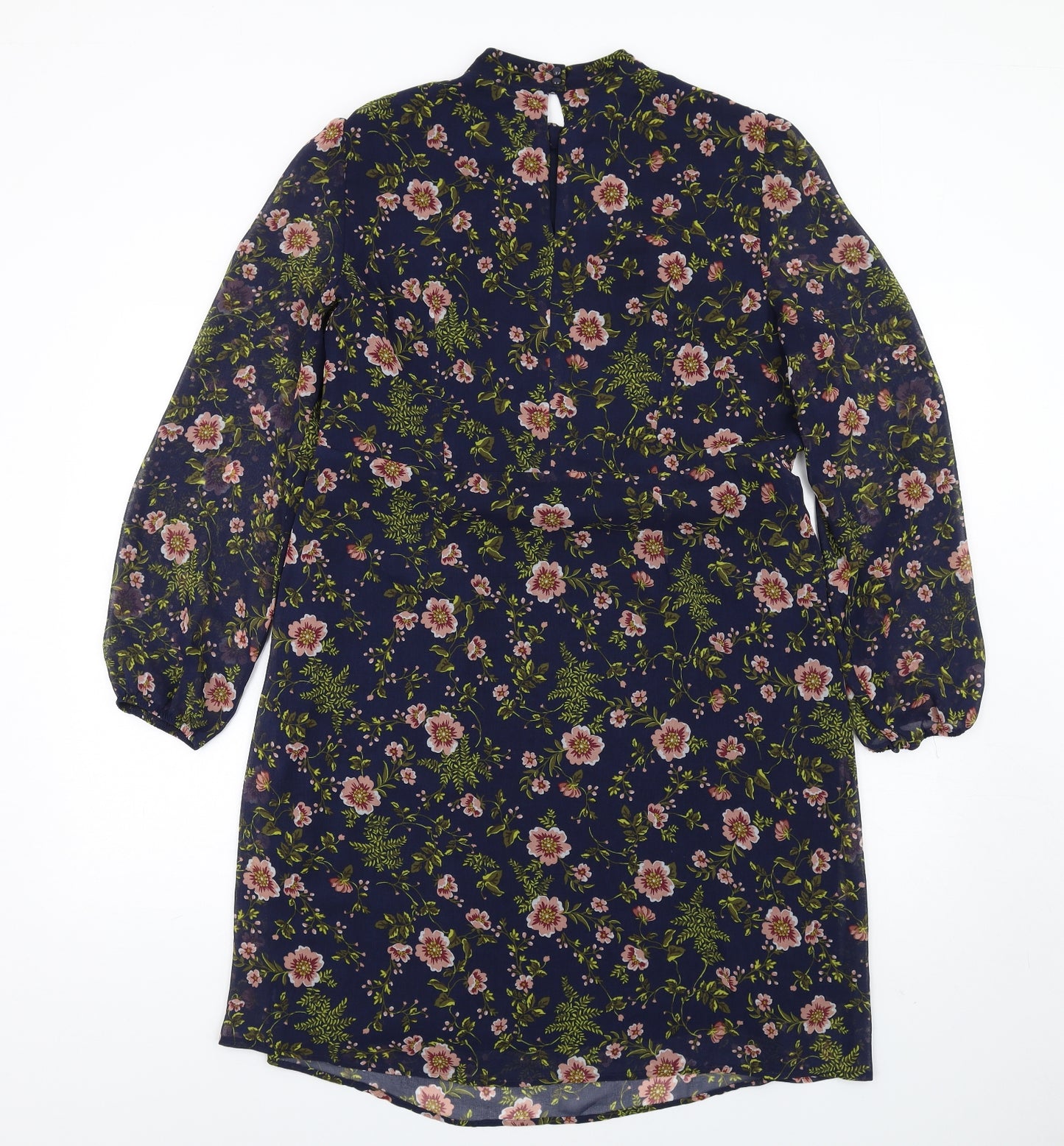 Marks and Spencer Womens Blue Floral Polyester A-Line Size 16 Mock Neck Zip