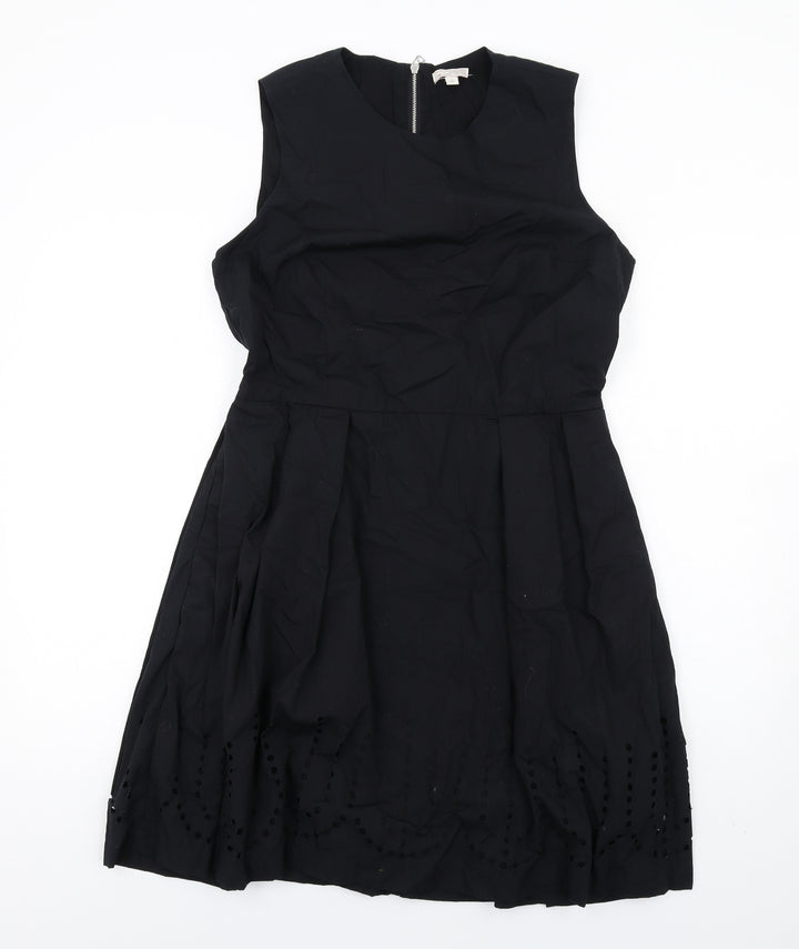 Gap Womens Black Cotton A-Line Size 10 Round Neck Zip
