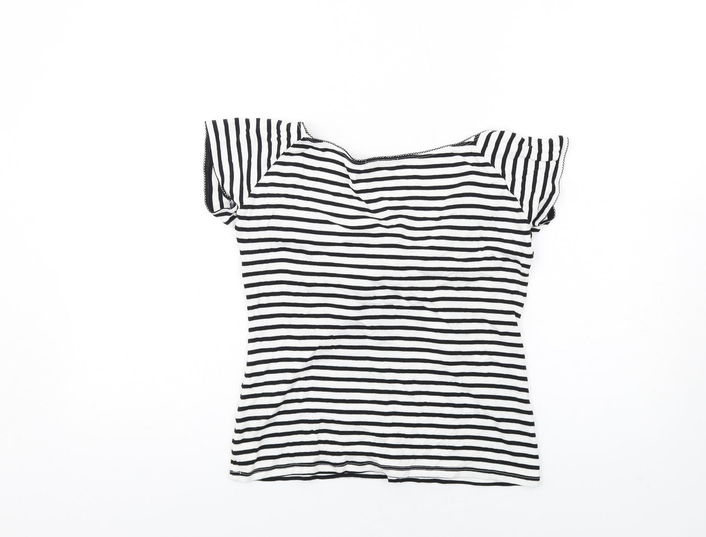 Hell Bunny Womens White Striped Cotton Basic T-Shirt Size L V-Neck - Tie Front