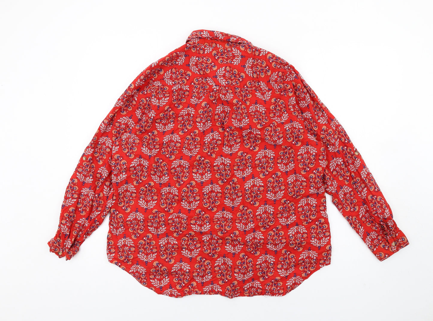 Marks and Spencer Womens Red Geometric Cotton Basic Button-Up Size 18 Collared