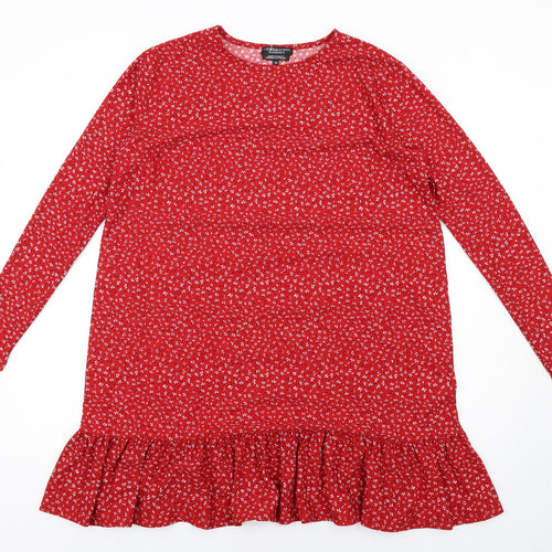 Wednesday's Girl Womens Red Floral Polyester Trapeze & Swing Size 10 Round Neck Pullover