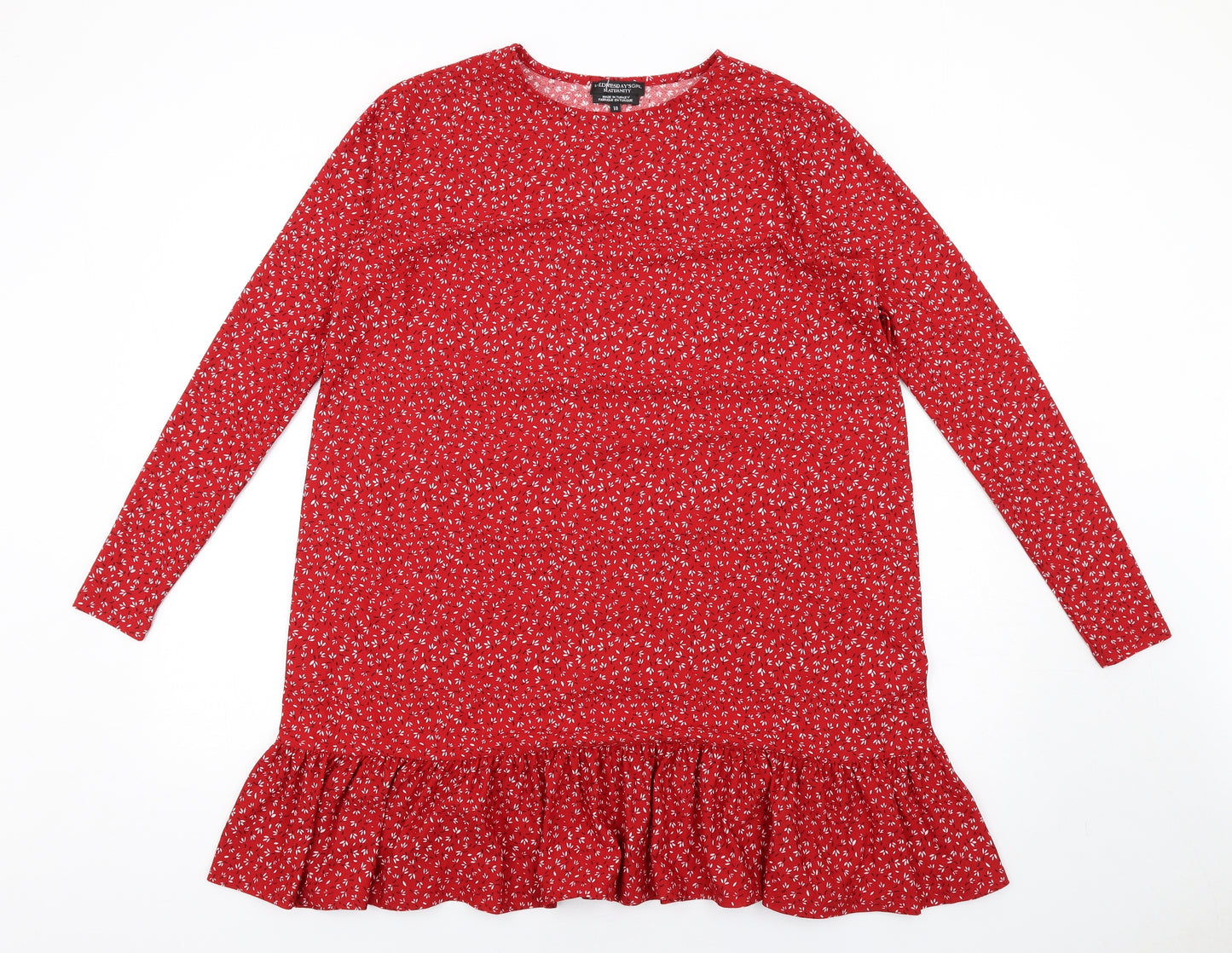 Wednesday's Girl Womens Red Floral Polyester Trapeze & Swing Size 10 Round Neck Pullover