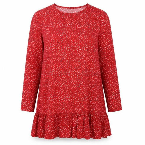 Wednesday's Girl Womens Red Floral Polyester Trapeze & Swing Size 10 Round Neck Pullover