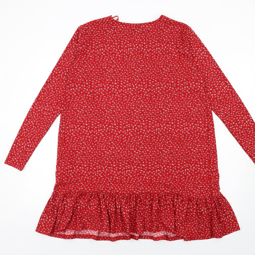 Wednesday's Girl Womens Red Floral Polyester Trapeze & Swing Size 10 Round Neck Pullover