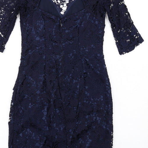 Lipsy Womens Blue Polyester Pencil Dress Size 8 Round Neck Zip