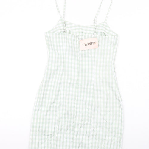 Missguided Womens Green Check Cotton Mini Size 8 Square Neck Zip