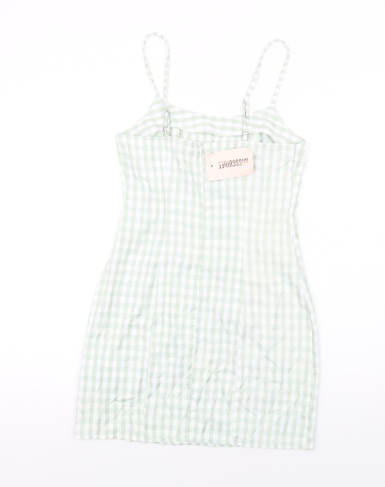 Missguided Womens Green Check Cotton Mini Size 8 Square Neck Zip