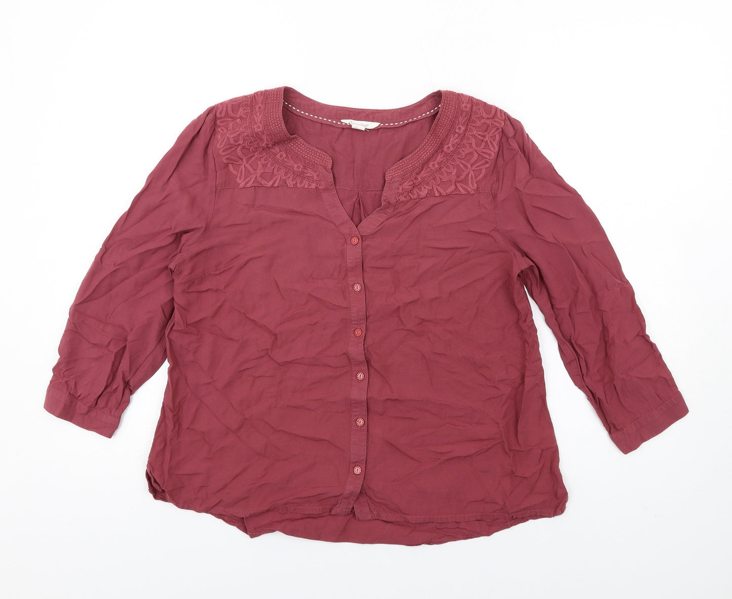 White Stuff Womens Pink Modal Basic Button-Up Size 12 V-Neck