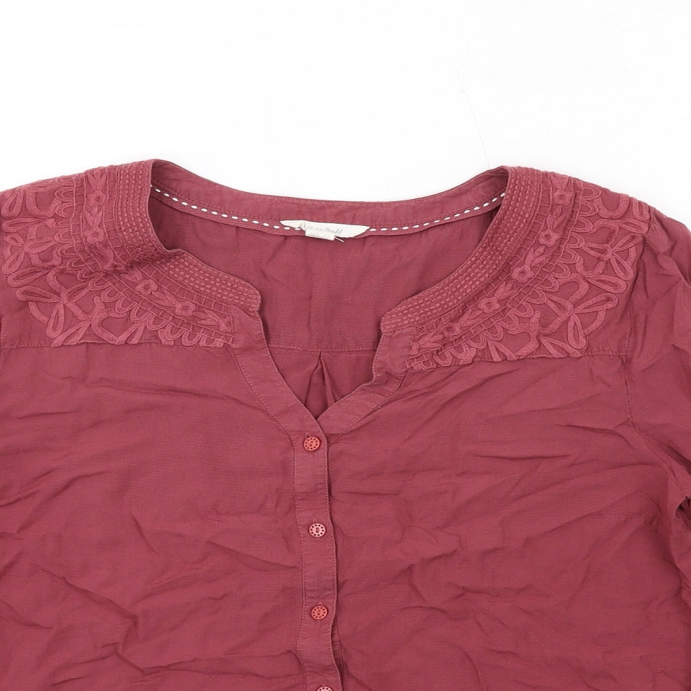 White Stuff Womens Pink Modal Basic Button-Up Size 12 V-Neck
