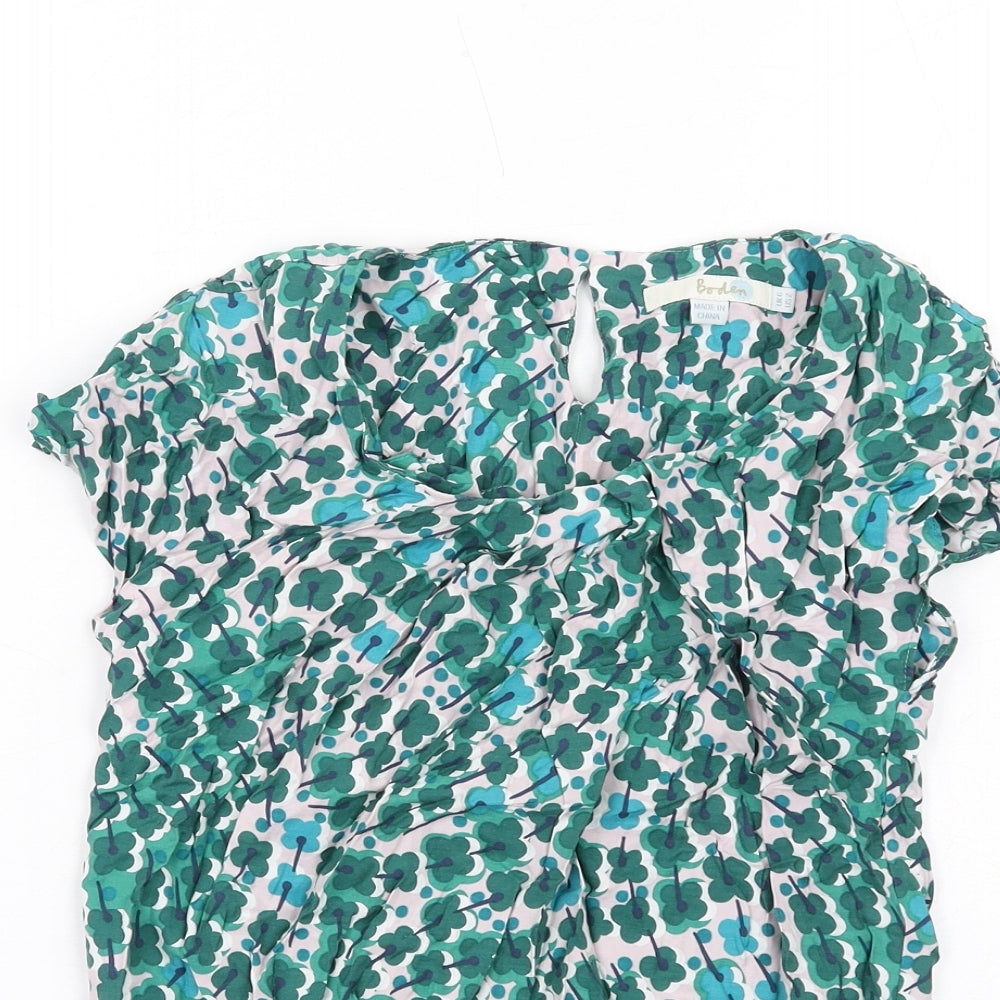 Boden Womens Green Floral Viscose Basic Blouse Size 6 Round Neck