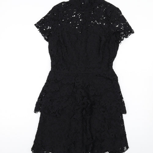 Missguided Womens Black Polyester A-Line Size 10 Mock Neck Zip