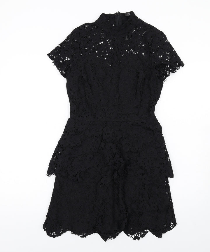 Missguided Womens Black Polyester A-Line Size 10 Mock Neck Zip