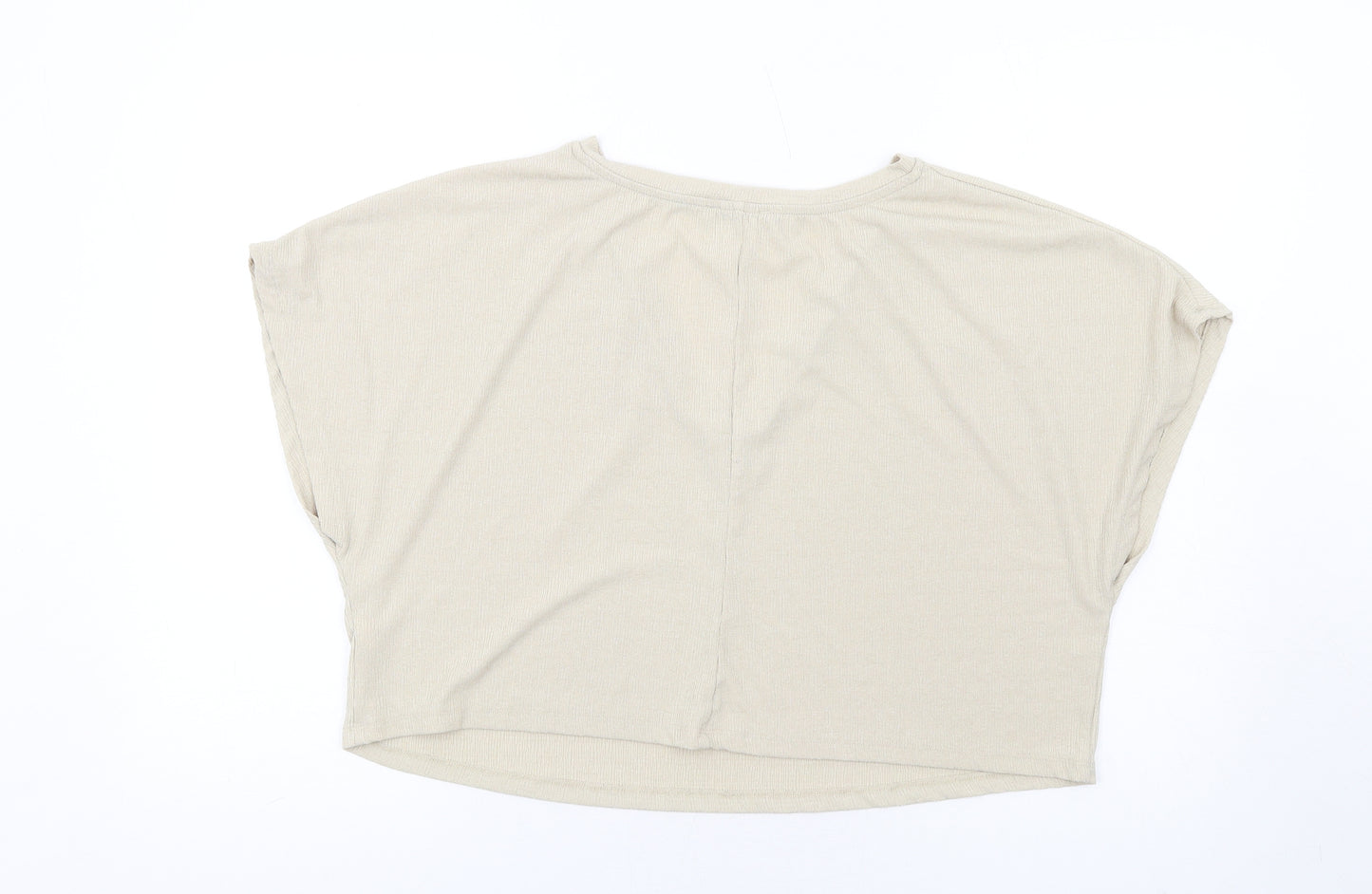 Zara Womens Beige Polyester Basic T-Shirt Size M V-Neck