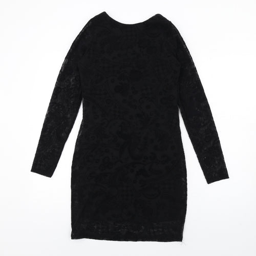 Boohoo Womens Black Geometric Polyester Bodycon Size 10 Round Neck Pullover