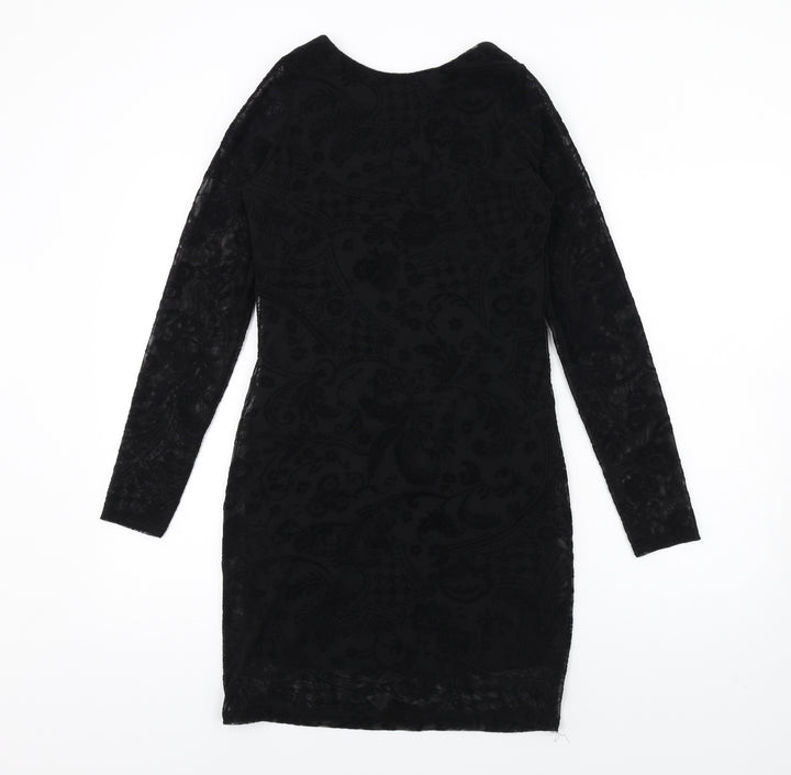 Boohoo Womens Black Geometric Polyester Bodycon Size 10 Round Neck Pullover