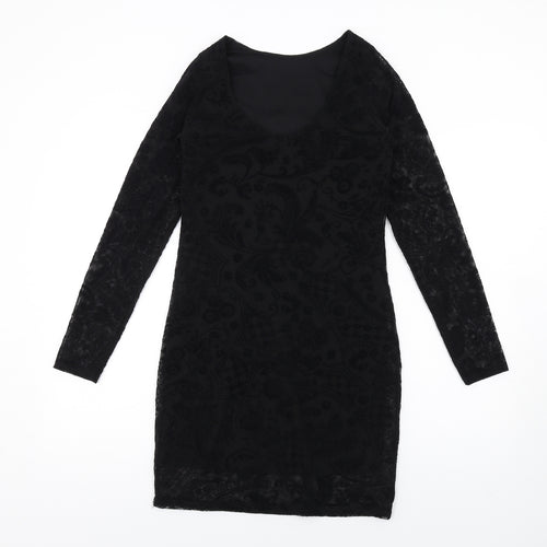 Boohoo Womens Black Geometric Polyester Bodycon Size 10 Round Neck Pullover