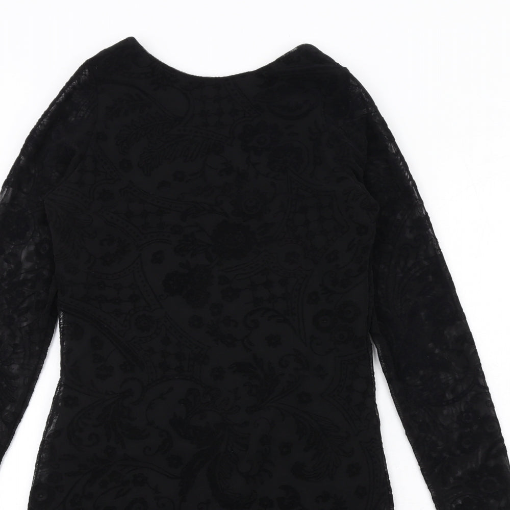 Boohoo Womens Black Geometric Polyester Bodycon Size 10 Round Neck Pullover