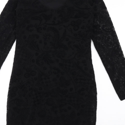 Boohoo Womens Black Geometric Polyester Bodycon Size 10 Round Neck Pullover