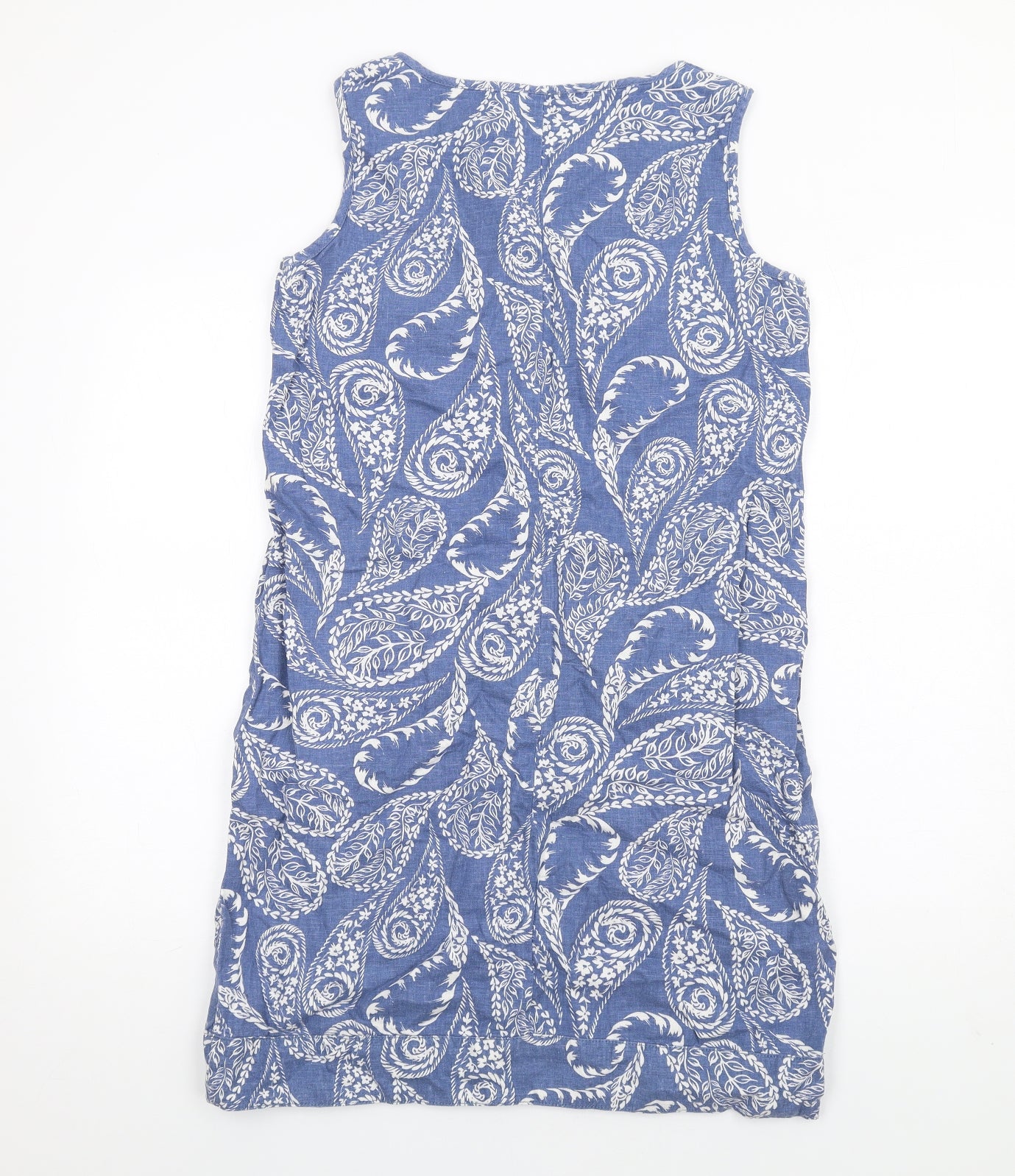 NEXT Womens Blue Paisley Linen A-Line Size 12 V-Neck Pullover