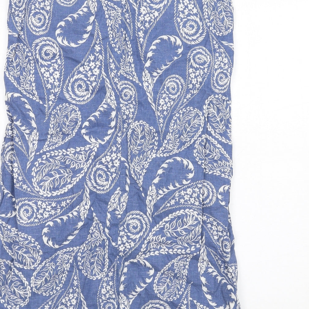 NEXT Womens Blue Paisley Linen A-Line Size 12 V-Neck Pullover