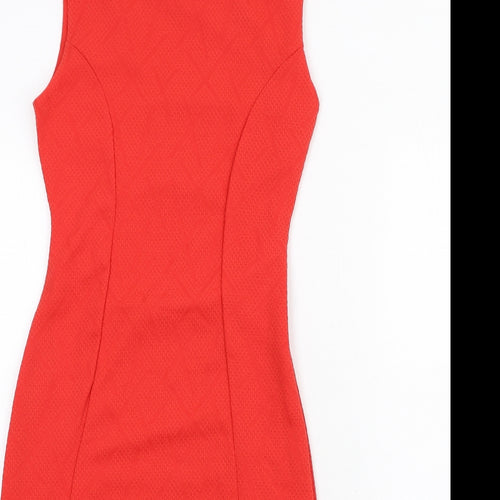 Jane Norman Womens Red Polyester Bodycon Size 10 Round Neck Zip