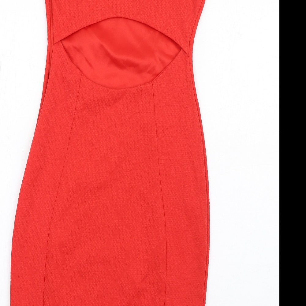 Jane Norman Womens Red Polyester Bodycon Size 10 Round Neck Zip