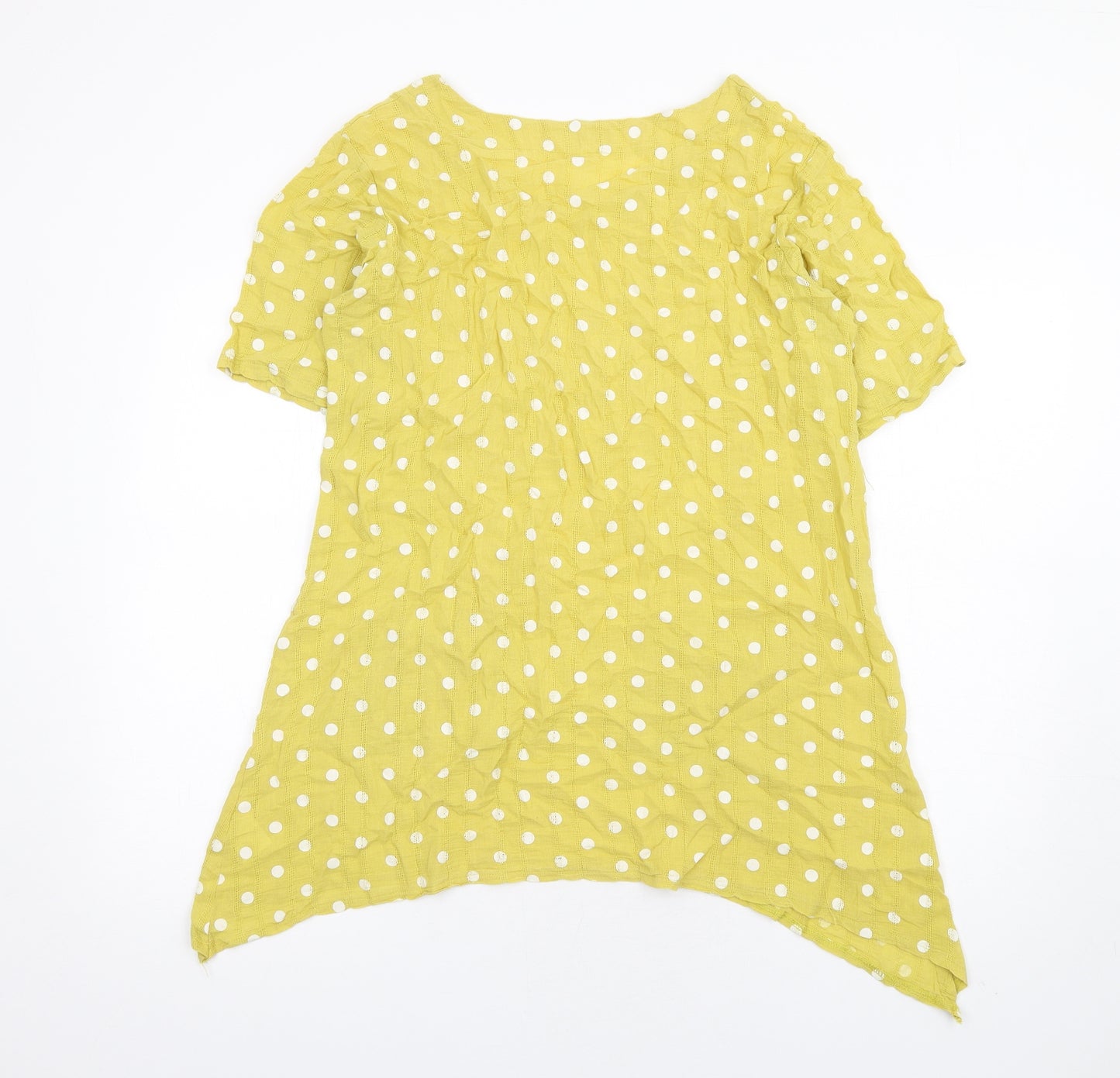 Klass Womens Yellow Polka Dot Cotton Basic T-Shirt Size 10 Round Neck